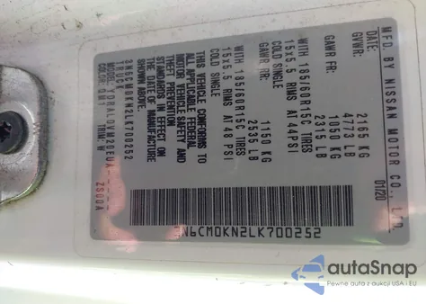 2020 Nissan Nv200 S Xtronic Cvt from USA, damaged, VIN 3N6CM0KN2LK700252